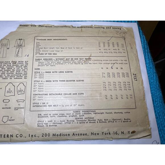 Simplicity 2137 pattern shirt dress pockets 1950s size 16 - Picture 5 of 7